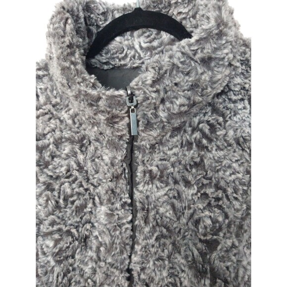 Womens Reversible Faux Fur/Puffer Vest Full Zip Gray Quilted Sz XL Sherpa - Picture 12 of 16